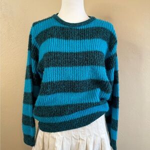 Vintage Teal and Navy Striped Sweater